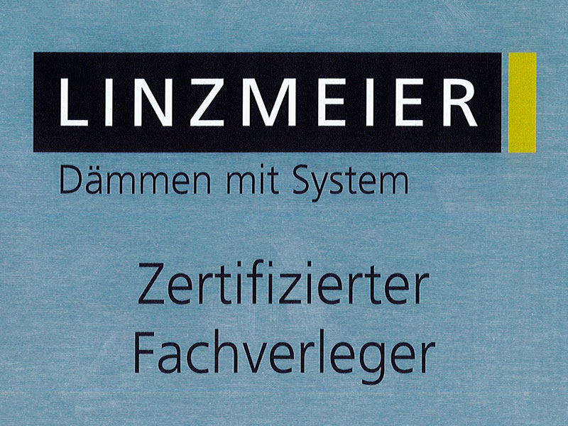 Zertifikat: Linzmeier - Dämmen mit System - Zertifizierter Fachverleger